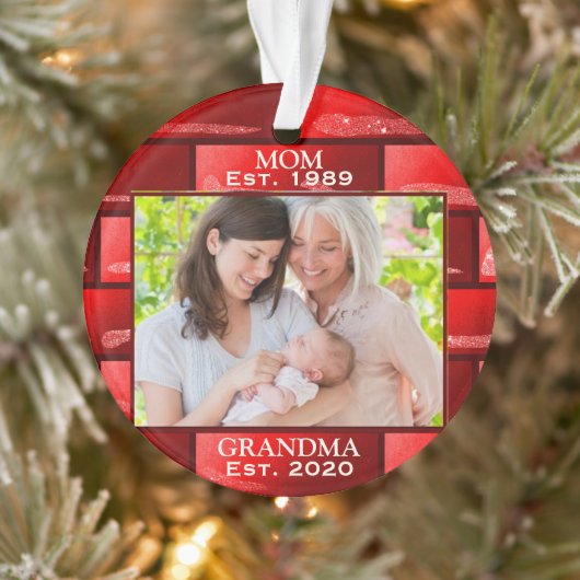 Foto Red Glitter New Grandma Est. Jaar kerstmis Ornament (Boom)