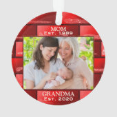 Foto Red Glitter New Grandma Est. Jaar kerstmis Ornament (achterkant)