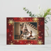 Foto: Red Gold Snowflake kerstfeestdag Feestdagenkaart (Staand voorkant)