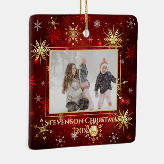 Foto: Red Gold Snowflake kerstfeestdag Keramisch Ornament (Rechts)