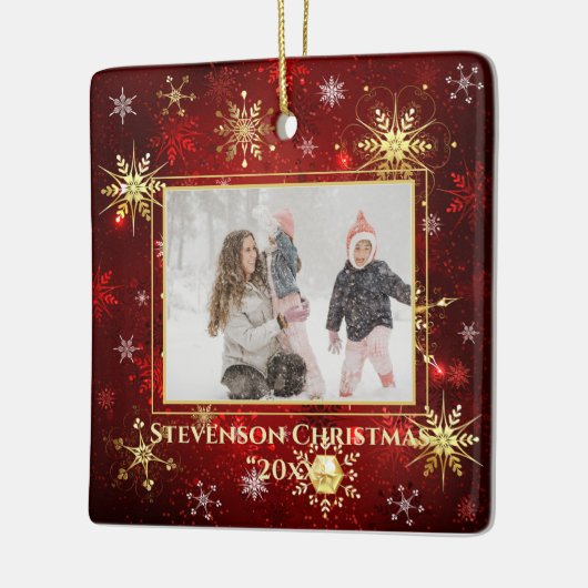 Foto: Red Gold Snowflake kerstfeestdag Keramisch Ornament (Links)