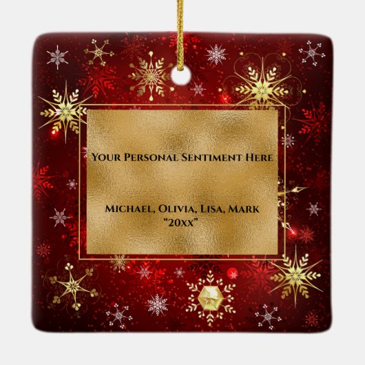 Foto: Red Gold Snowflake kerstfeestdag Keramisch Ornament (Achterkant)