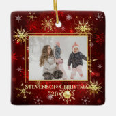 Foto: Red Gold Snowflake kerstfeestdag Keramisch Ornament (Voorkant)