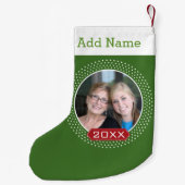 Foto: Red Green Polka Dot Lijst en Custom Year Kleine Kerstsok (Achterkant)