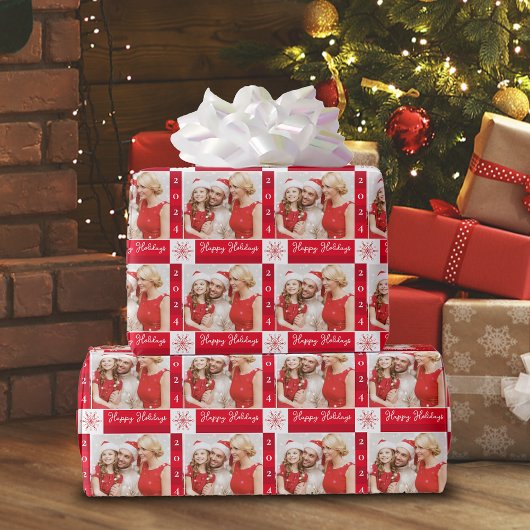 Foto Red Holiday Wrapping Paper Cadeaupapier