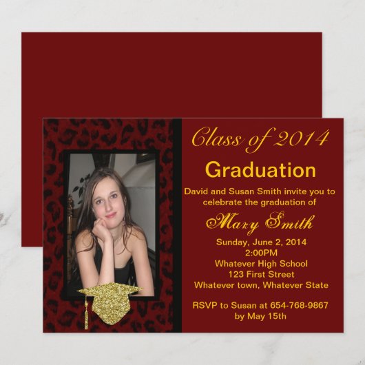 Foto: Red Leopard Afstuderen Invitation Kaart (Voorkant / Achterkant)