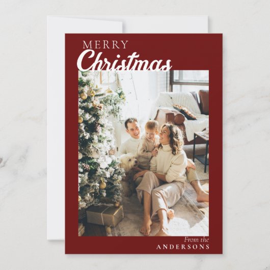 Foto Red Maroon Stijlvol Modern Vrolijk Kerstfeest Feestdagenkaart (Voorkant)