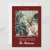 Foto Red Maroon Stijlvol Modern Vrolijk Kerstfeest Feestdagenkaart (Achterkant)