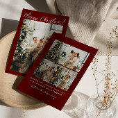 Foto Red Maroon Winter Modern Family Christmas Feestdagenkaart