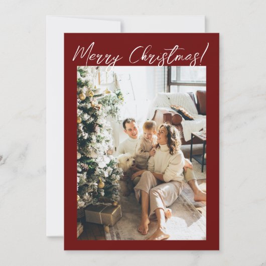 Foto Red Maroon Winter Modern Family Christmas Feestdagenkaart (Voorkant)