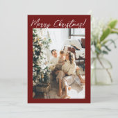 Foto Red Maroon Winter Modern Family Christmas Feestdagenkaart (Staand voorkant)