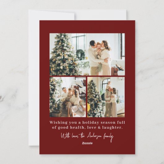 Foto Red Maroon Winter Modern Family Christmas Feestdagenkaart (Achterkant)