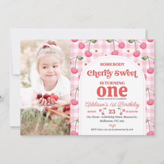 Foto Red Someone Cherry Sweet Birthday Invitation Kaart (Voorkant)