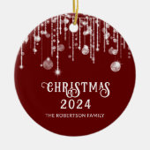 Foto Red String Lights Kerstfeest Keramisch Ornament (Voorkant)