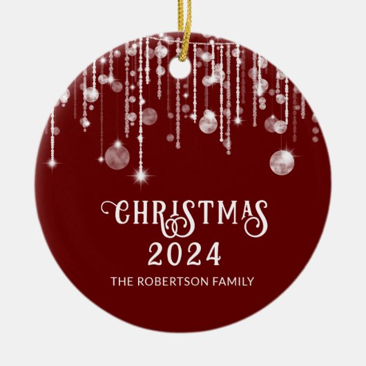 Foto Red String Lights Kerstfeest Keramisch Ornament (Voorkant)