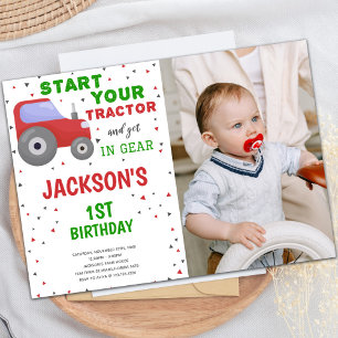 Foto: Red Tractor Birthday Invitations Kaart