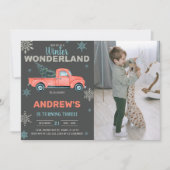 Foto Red Truck Winter Wonderland Invitations Kaart (Voorkant)