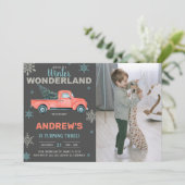 Foto Red Truck Winter Wonderland Invitations Kaart (Staand voorkant)