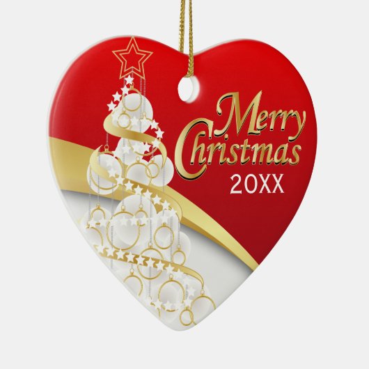 Foto: Red, White en Gold Kerstmis | Aanpassen Keramisch Ornament (Rechts)