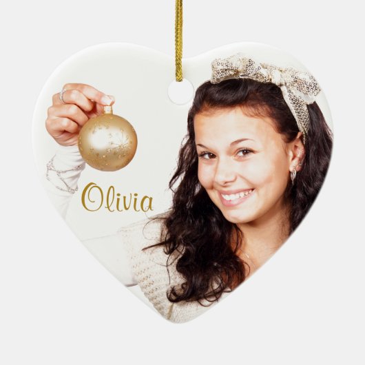 Foto: Red, White en Gold Kerstmis | Aanpassen Keramisch Ornament (Achterkant)