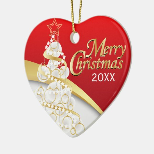 Foto: Red, White en Gold Kerstmis | Aanpassen Keramisch Ornament (Links)