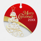 Foto: Red, White en Gold Kerstmis | Aanpassen Metalen Ornament (Voorkant)
