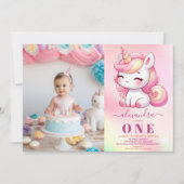 Foto Regenboog Eenhoorn Verjaardag Uitnodiging 1e (Voorkant)