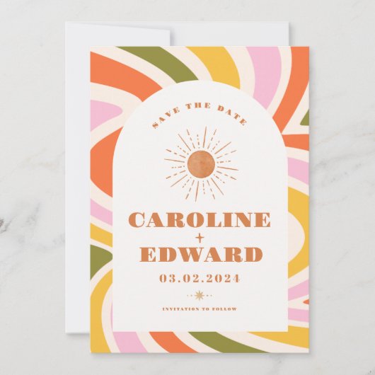 Foto Regenboog Golvend Groovy Bewaar de Datum Qr C Save The Date (Voorkant)