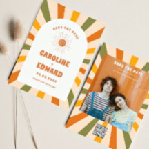 Foto Regenboog Golvend Groovy Save the Date Qr Cod