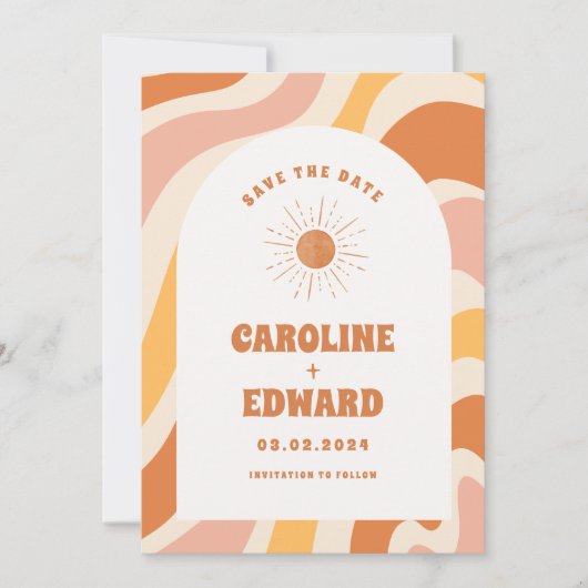 Foto Regenboog Golvend Groovy Save the Date Qr Cod (Voorkant)