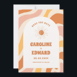 Foto Regenboog Golvend Groovy Save the Date Qr Cod<br><div class="desc">Foto Verbrand Oranje Zon Retro Boho Save the Date Qr Code</div>
