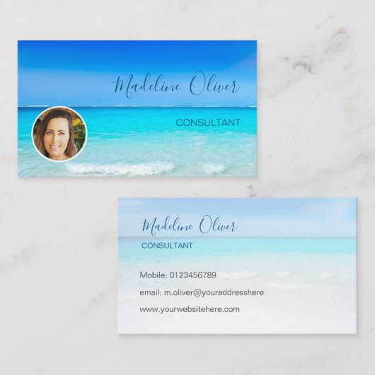 Foto Reizen Professioneel Ocean Beach Zee Blauw Visitekaartje (Voorkant / Achterkant)