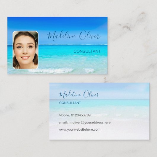 Foto Reizen Professioneel Ocean Beach Zee Blauw Visitekaartje (Voorkant / Achterkant)