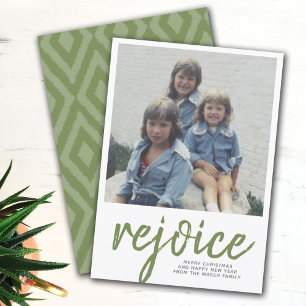 Foto Rejoice Merry Kerstmis Minimal Green Feestdagenkaart