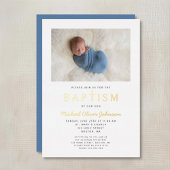 Foto Religieuze Cross Blue Boy Baptism Gold Folie Uitnodiging