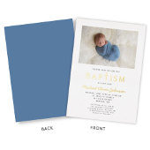 Foto Religieuze Cross Blue Boy Baptism Gold Folie Uitnodiging