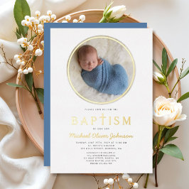Foto Religieuze Cross Boy Baptism Gold Folie Uitnodiging