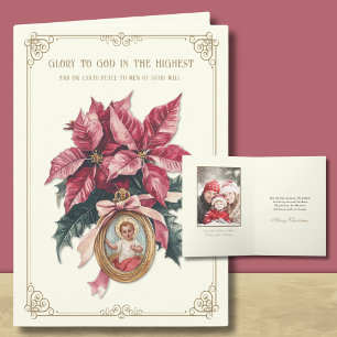 Foto Religieuze Jezus Poinsettia Schrift Feestdagen Kaart