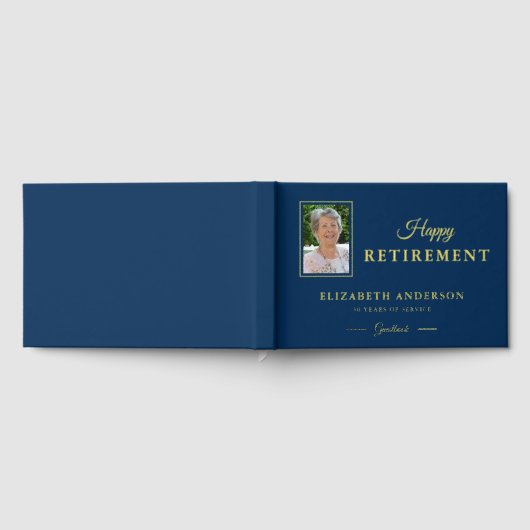 Foto Retirement Party Blauw met Gouden Folie Gastenboek (Volledig)