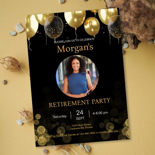 Foto Retirement Party Gold Balloon Save the Date Kaart