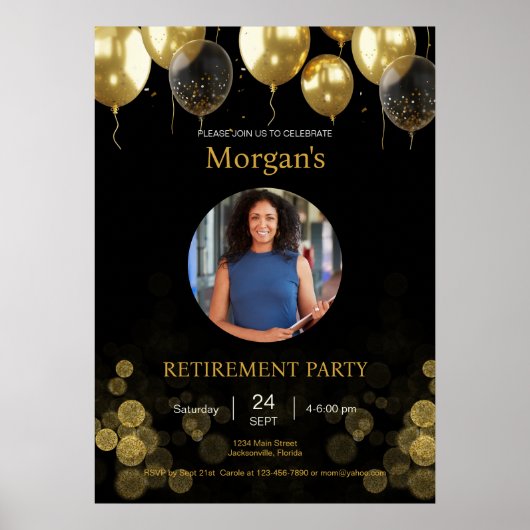 Foto Retirement Party Gold Balloon Save the Date Poster (Voorkant)