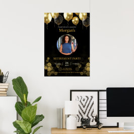 Foto Retirement Party Gold Balloon Save the Date Poster