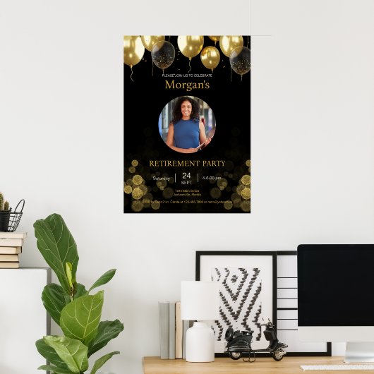 Foto Retirement Party Gold Balloon Save the Date Poster (Thuiskantoor)