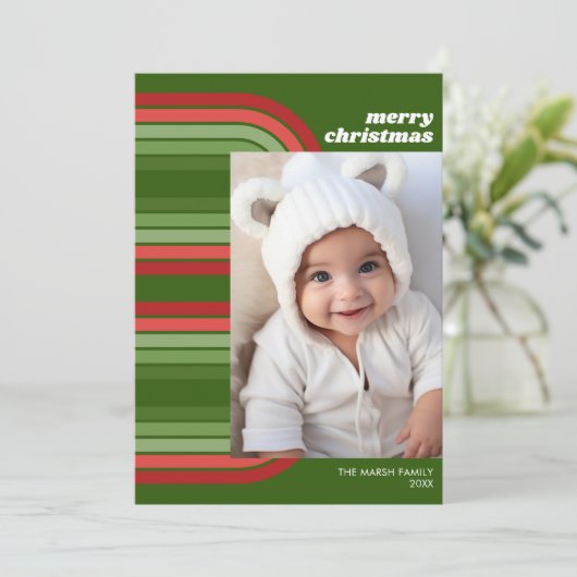 Foto retro Arch Line Art en Off Center Pic Feestdagenkaart (Staand voorkant)