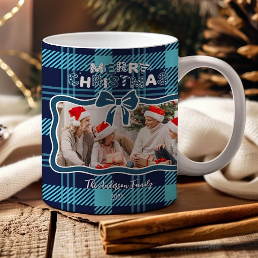 Foto Retro Blauwe Ruit Kerst Koffiemok