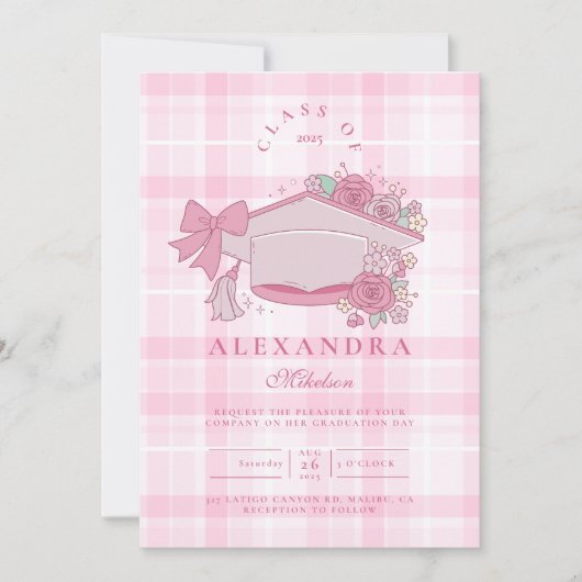 Foto Retro Coquette Roze strik Afstuderen Kaart (Voorkant)