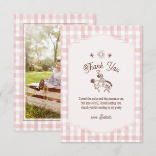 Foto Retro Cowgirl Rodeo Gingham Meisje Verjaardag Bedankkaart