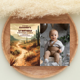 Foto Retro Desert Cactus 1e Verjaardag Kaart