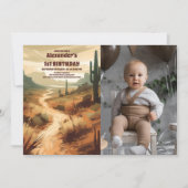 Foto Retro Desert Cactus 1e Verjaardag Kaart (Voorkant)