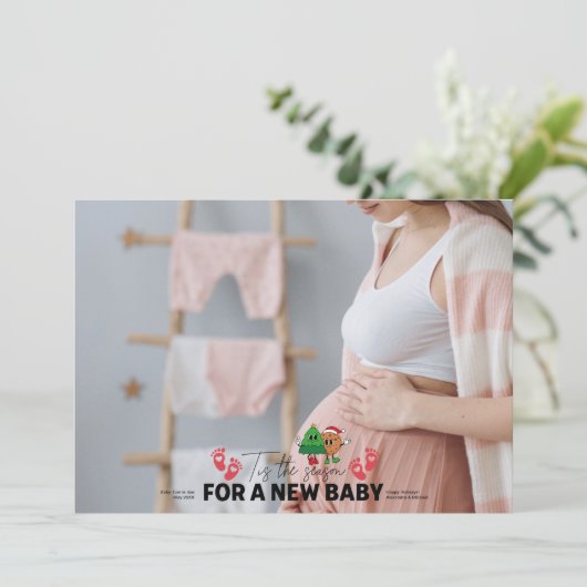 Foto Retro Dit Het Seizoen Zwangerschap Aankondigi Feestdagenkaart (Staand voorkant)